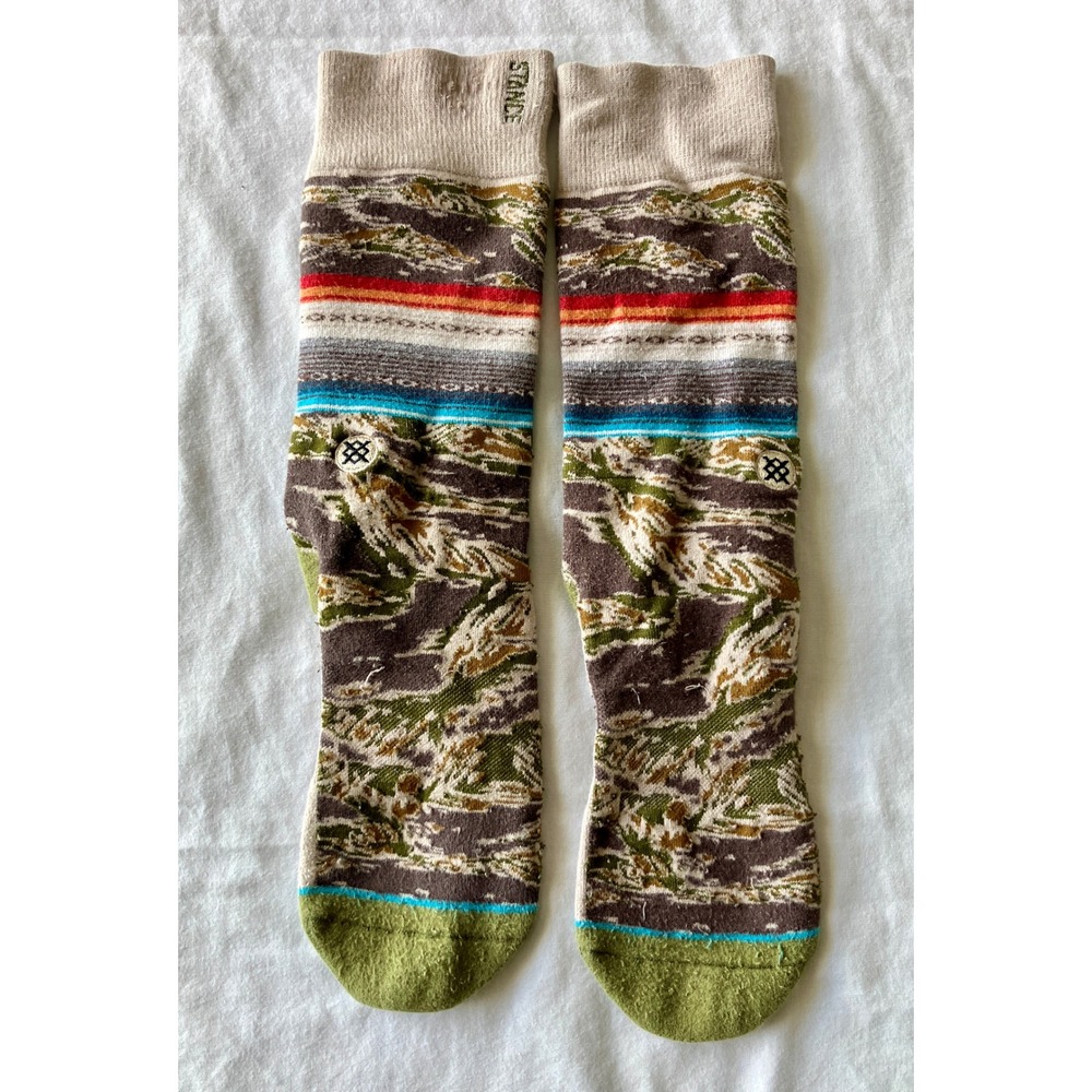 Stance Mens Crew Socks L-XL Southwestern Landscape Multi Color Stripe Ribbed